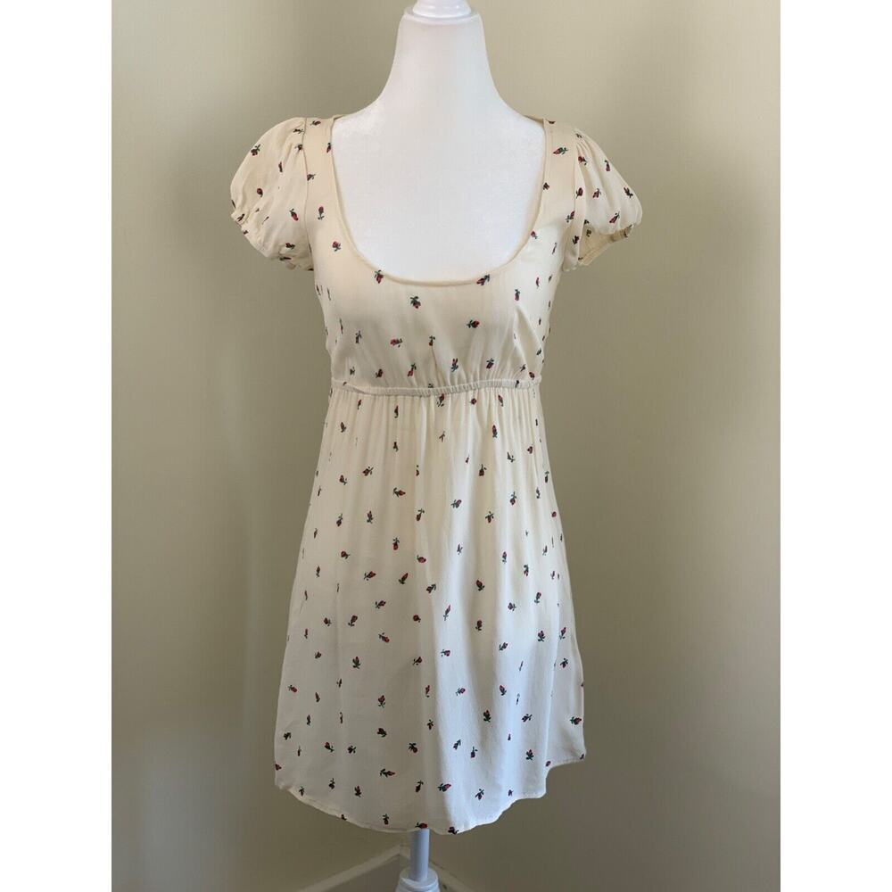 Reformation Spring Rose Floral Mini Dress Rose Cream 2 S Cap Sleeve Scoop